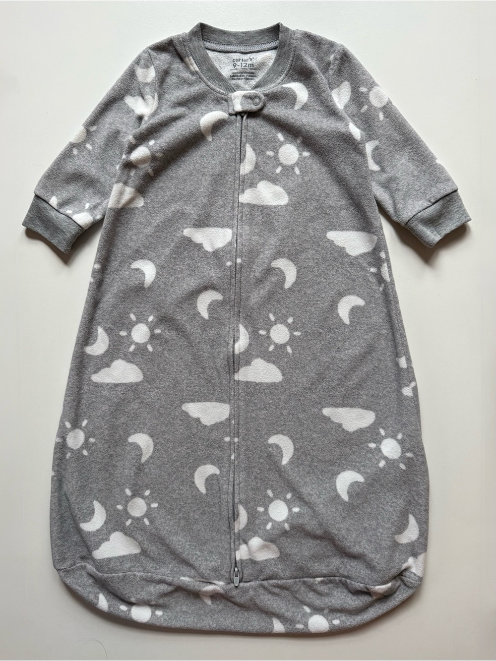 Carter's Baby Unisex Clouds 2-Way Zip Fleece Sleep Bag, Grey - Size 9-12M